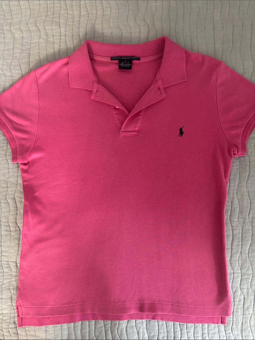 Ralph Lauren Women 100% Cotton Pink Polo with Navy Pony Medium